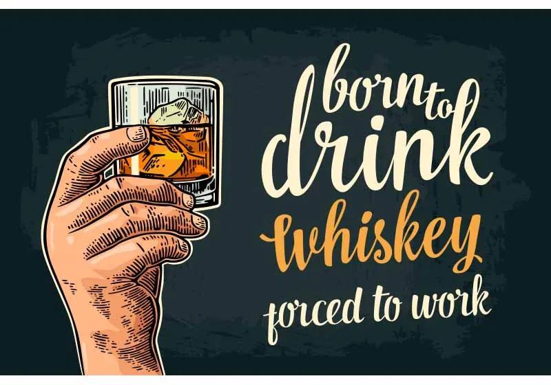 Ceduľa Born To Drink Whiskey - Porced To Work