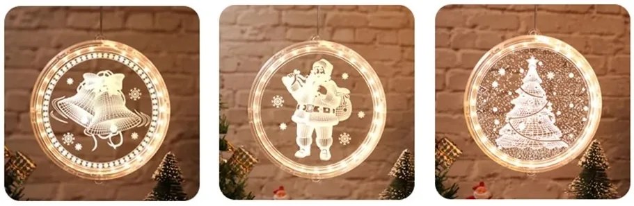 LED svetelná ozdoba na okno SANTA CLAUS II kruhová biela