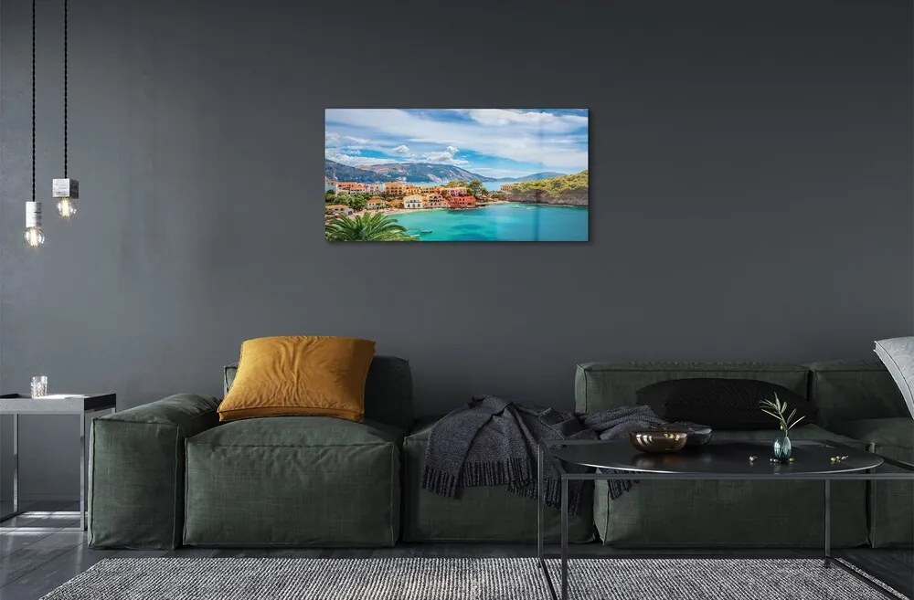 Sklenený obraz Grécko morská pobrežie hory 100x50 cm