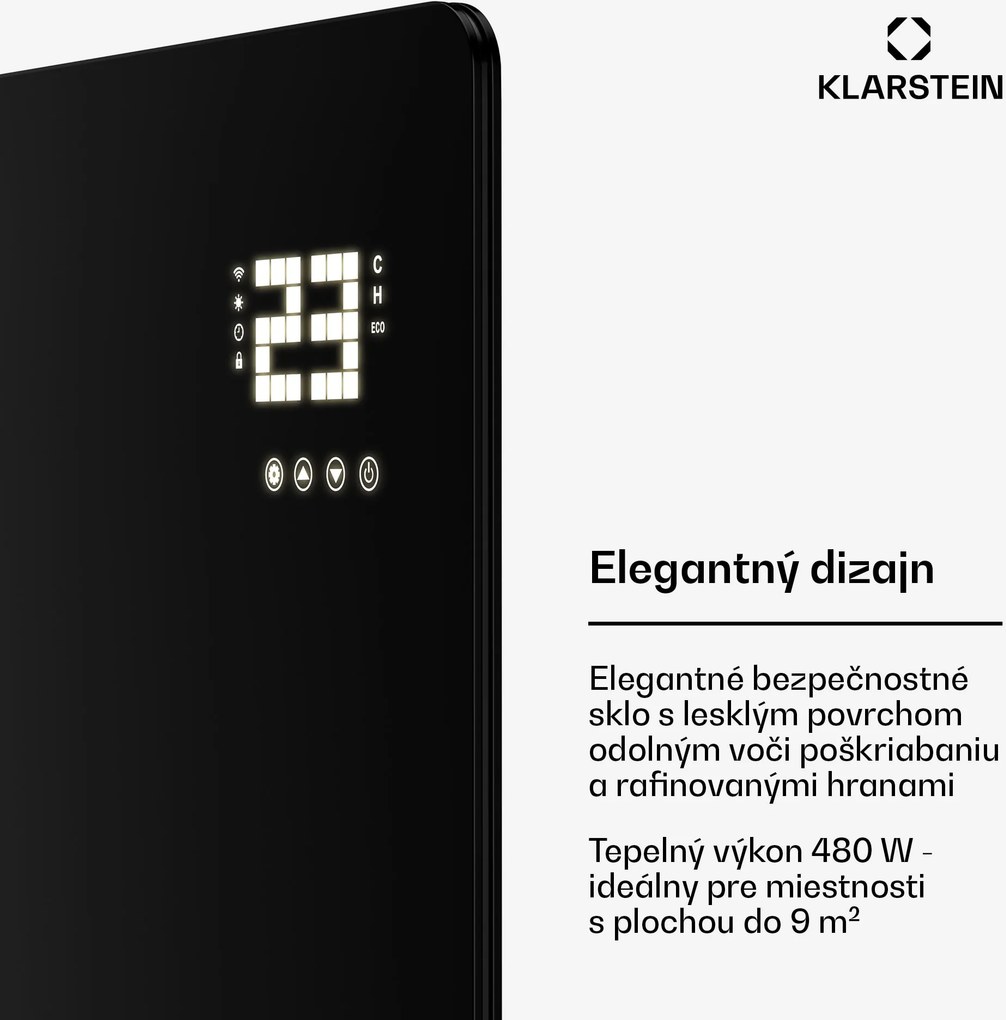 Klarstein Wonderglass infračervený panel | 480 W | 5-9 m² | Moderný sklenený dizajn | 90 cm x 58 cm