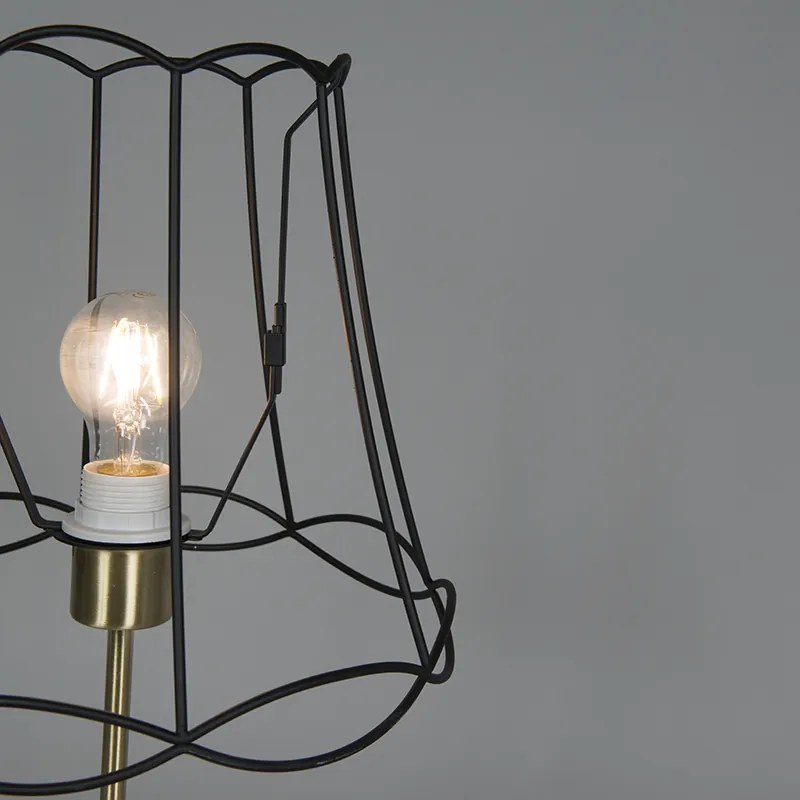 Retro stolová lampa mosadz s rámom Granny čierny 30 cm - Kaso