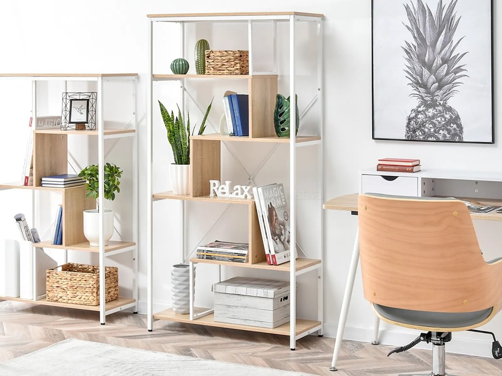 Regál Harp B (dub + biela). Akcia -25%. Vlastná spoľahlivá doprava až k Vám domov. 1111348