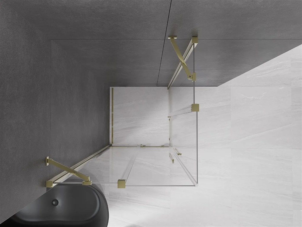 Mexen Velar Duo, sprchový kút s posuvnými dverami 90(dvere) x 90(dvere) cm, 8mm číre sklo, zlatý lesklý profil, 871-090-090-02-50