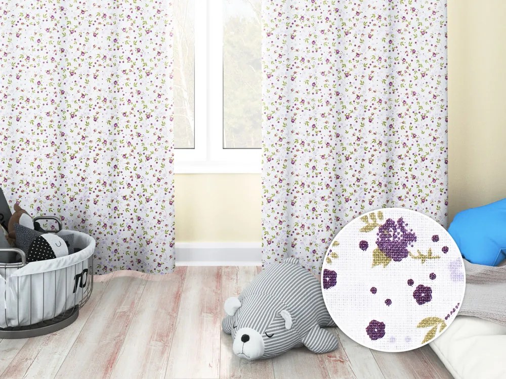 Biante Detský bavlnený záves Sandra SA-004 Fialové ružičky 140x180 cm