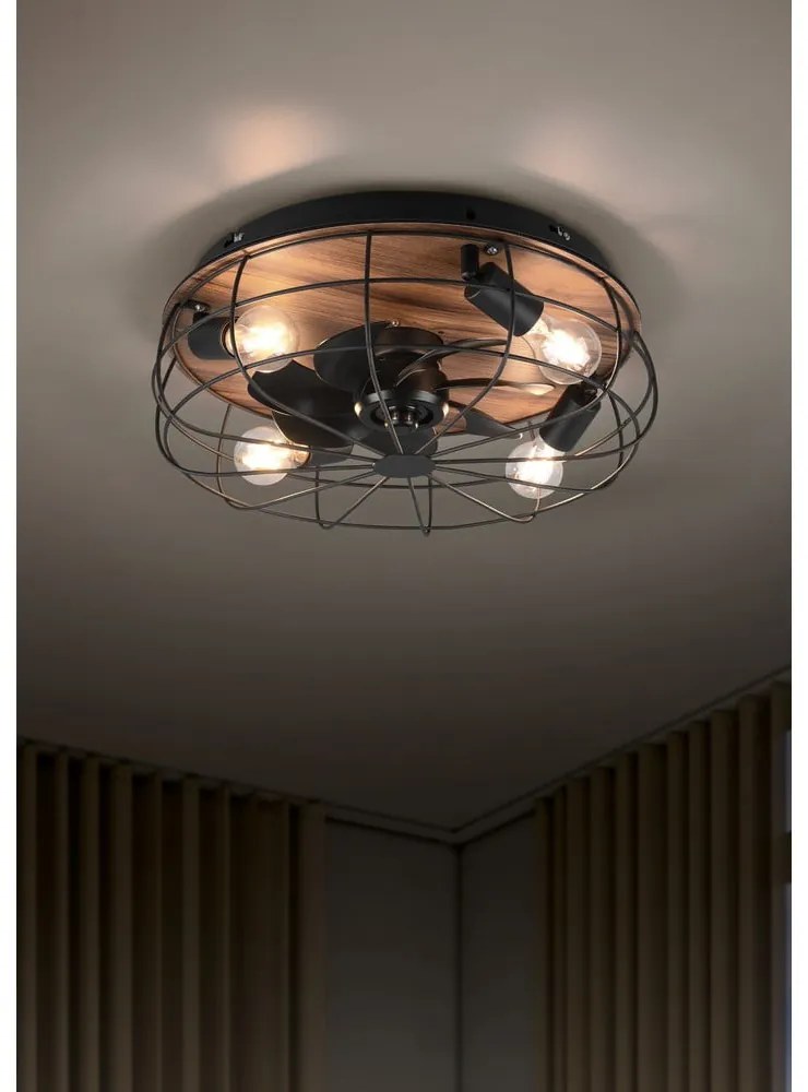 Matne čierne/hnedé stropné svietidlo na diaľkové ovládanie/s ventilátorom Trondheim – Reality