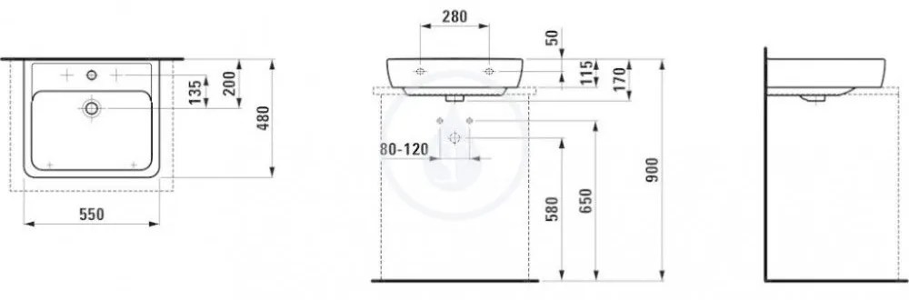 LAUFEN Pro Umývadlo, 550 mm x 480 mm, 1 otvor na batériu, biela H8179510001041