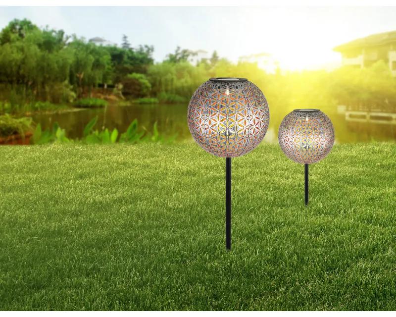 GLOBO Záhradné LED vstavané svietidlo SOLAR, 18 cm, guľa, kvetinový vzor, strieborno-zlatá farba