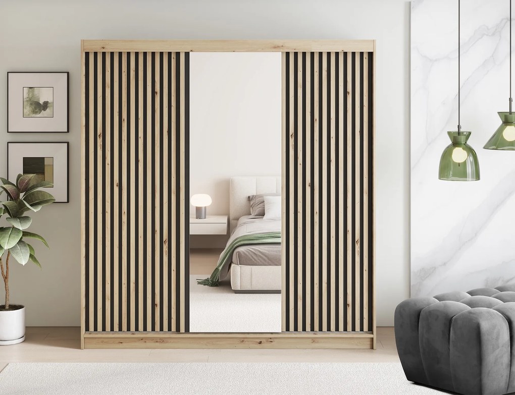 Šatní skříň Emerio se zrcadlem 180 cm dub Artisan