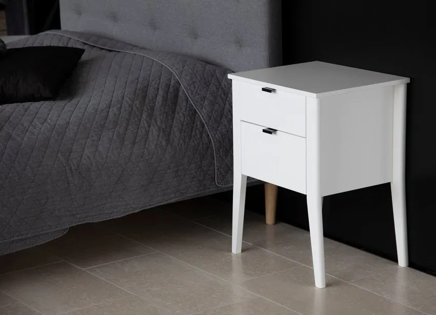 Nočný stolík GALÓN 48x40x65 cm - biely, 2x zásuvka