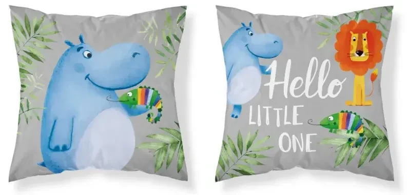 Detská bavlnená obliečka na vankúš s hrochom - obojstranná Šírka: 40 cm | Dĺžka: 40 cm