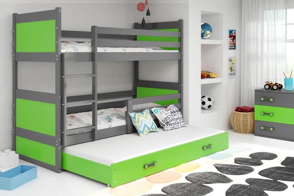 Detská poschodová posteľ s prístelkou RICO 3 | sivá 80 x 190 cm Farba: Zelená
