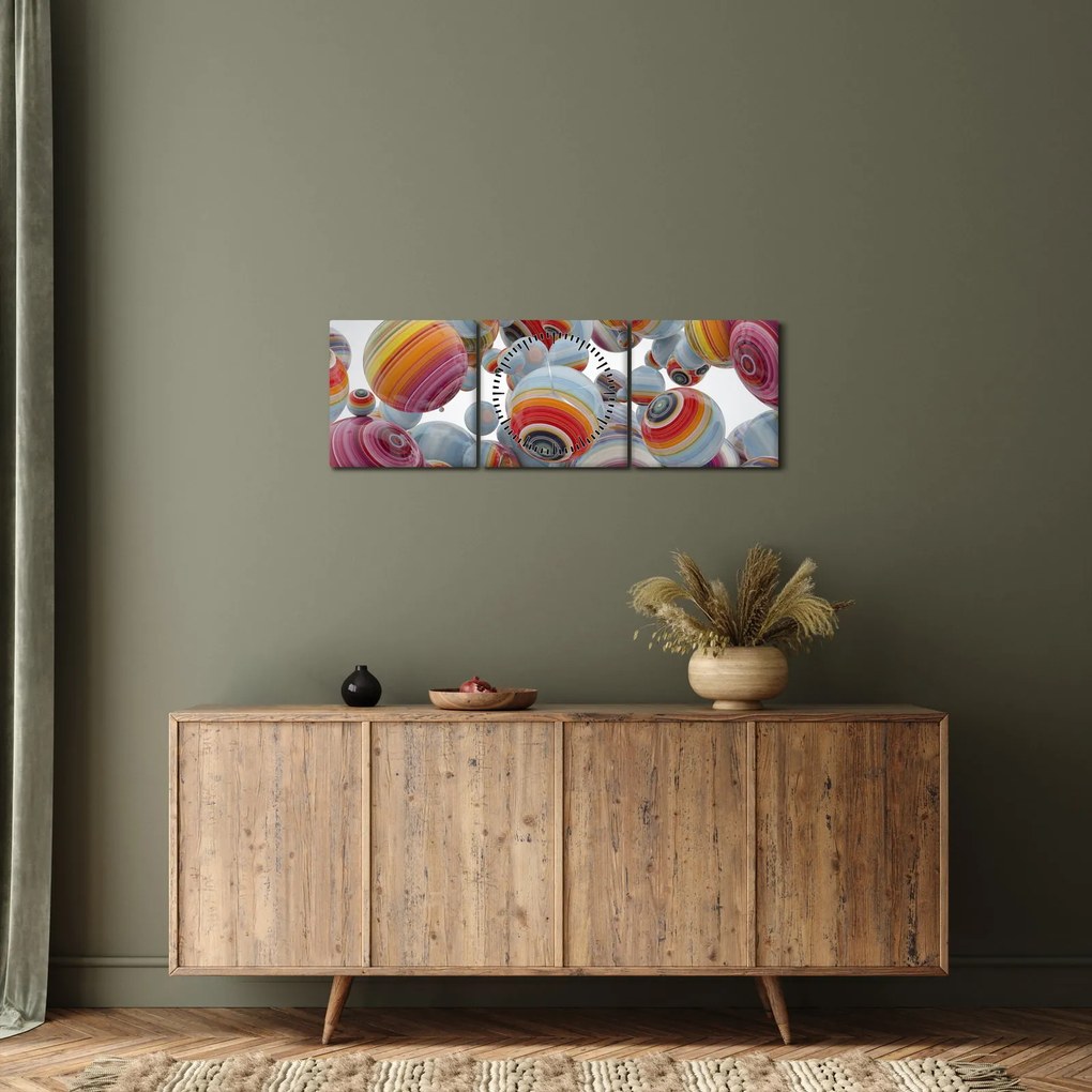 Obraz maľovaných gulí (s hodinami) (90x30 cm)