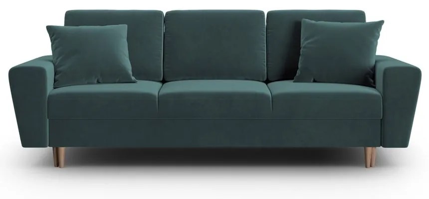 Zamatová rozkladacia/s úložným priestorom pohovka v petrolejovej farbe 235 cm Kyoto – Cosmopolitan Design