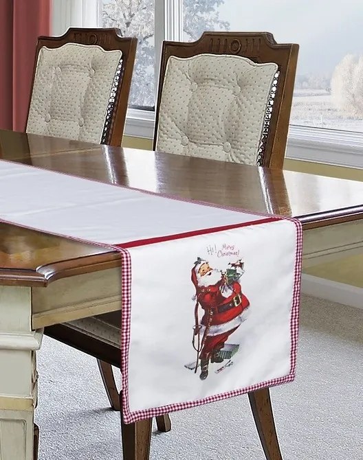 DomTextilu Vianočná štóla na stôl v bielej farbe so Santa Clausom Šírka: 40 cm | Dĺžka: 140 cm 12314-157911