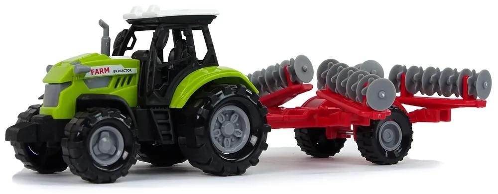 LEAN TOYS Zelený traktor s hrabľami