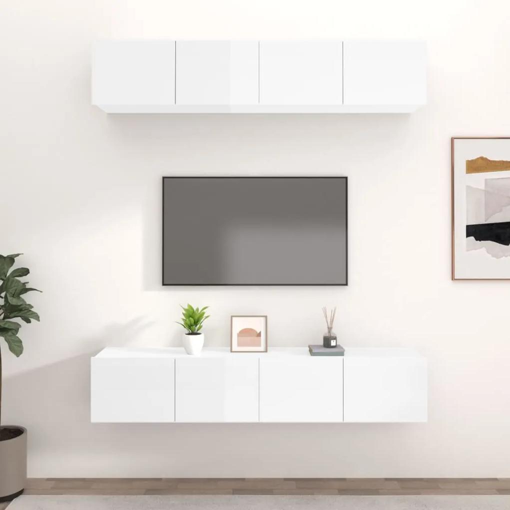 TV skrinky 4 ks lesklé biele 80x30x30 cm spracované drevo 3114186