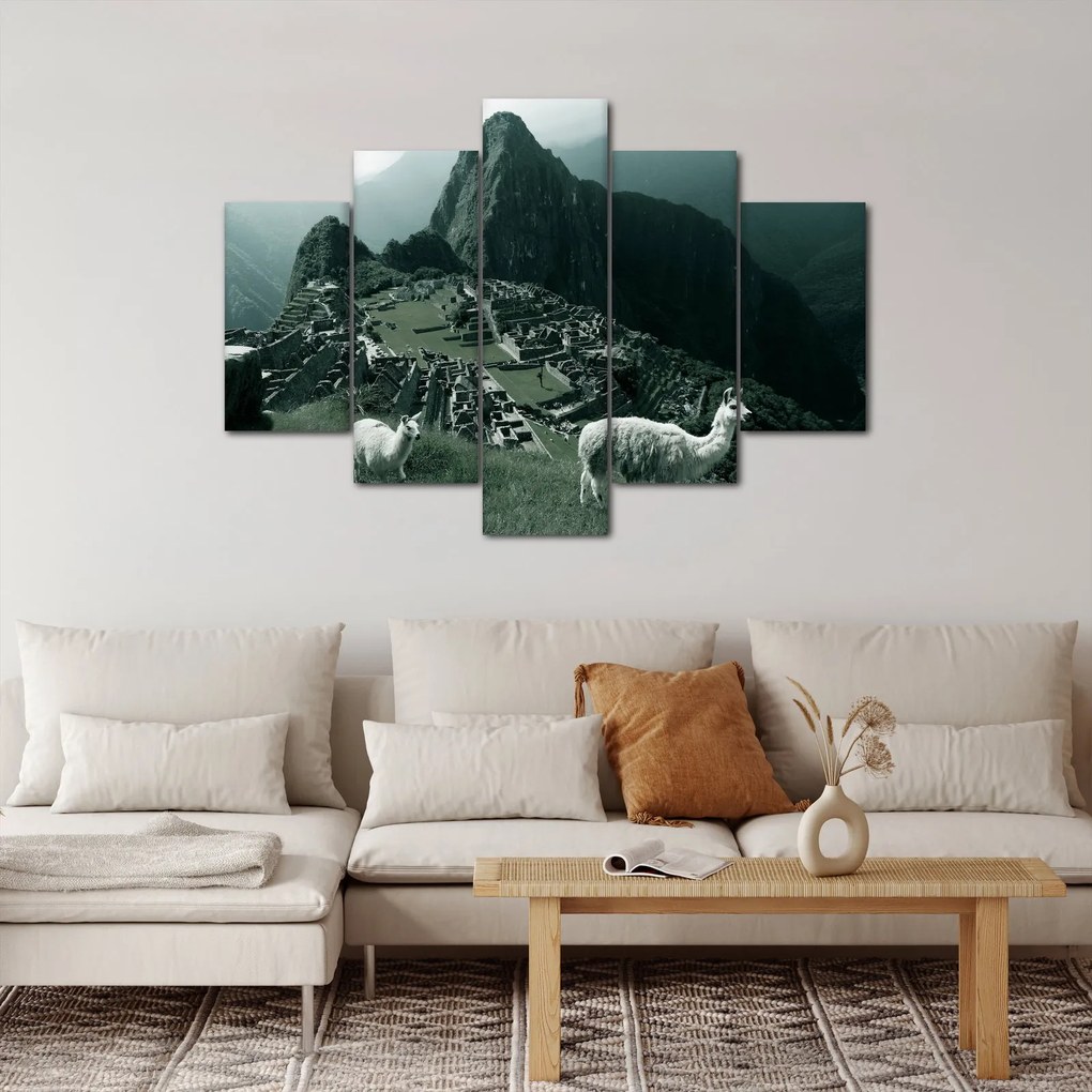 Obraz - Lamy na Machu Picchu v Peru (150x105 cm)