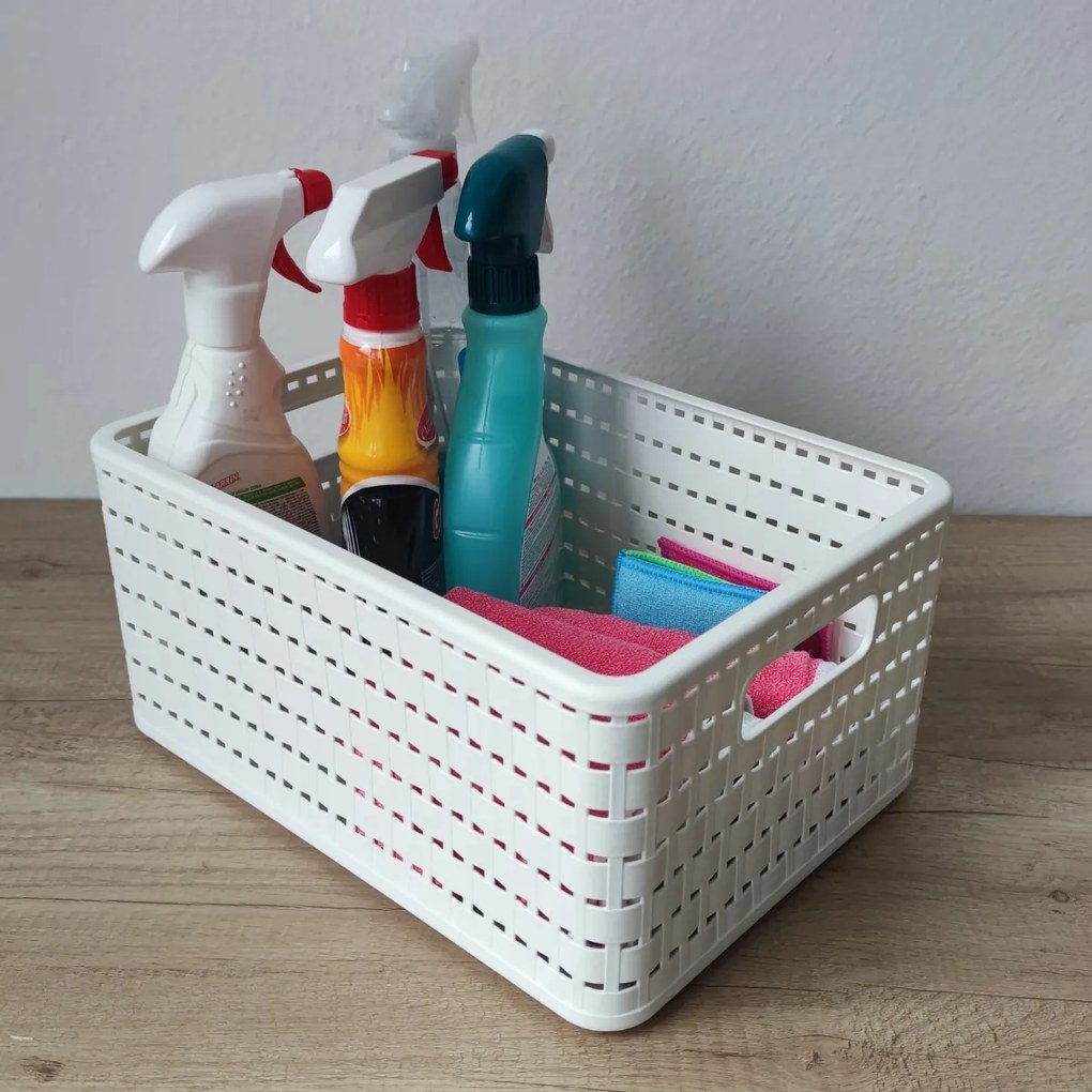 Rotho Plastový košík COUNTRY, rovný, biely (11 l - 33x24x16)