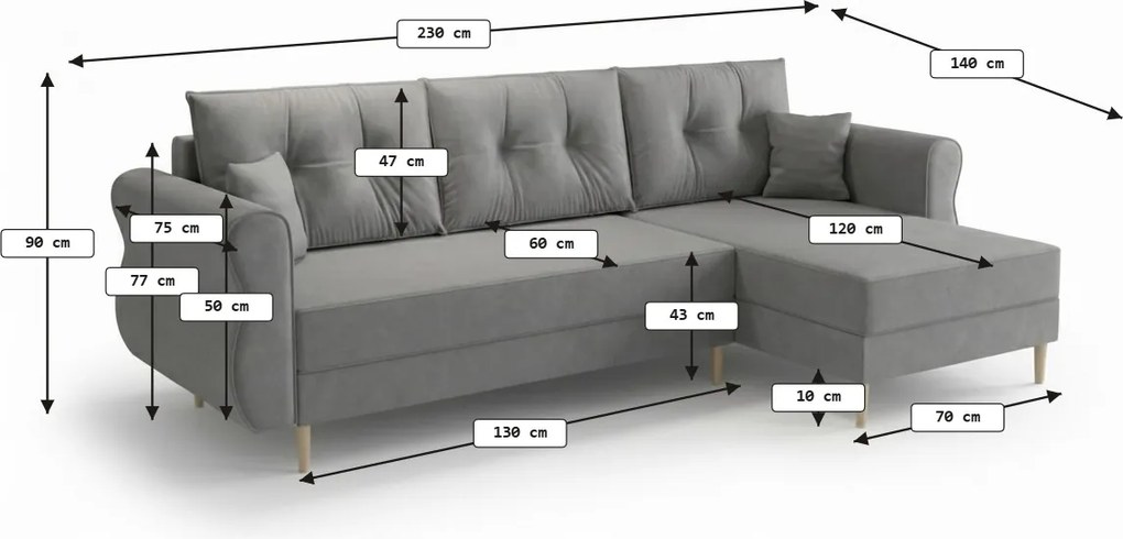Rozkladacia obojstranná sedacia súprava do L SILVIANO 230x140 cm, horčicová
