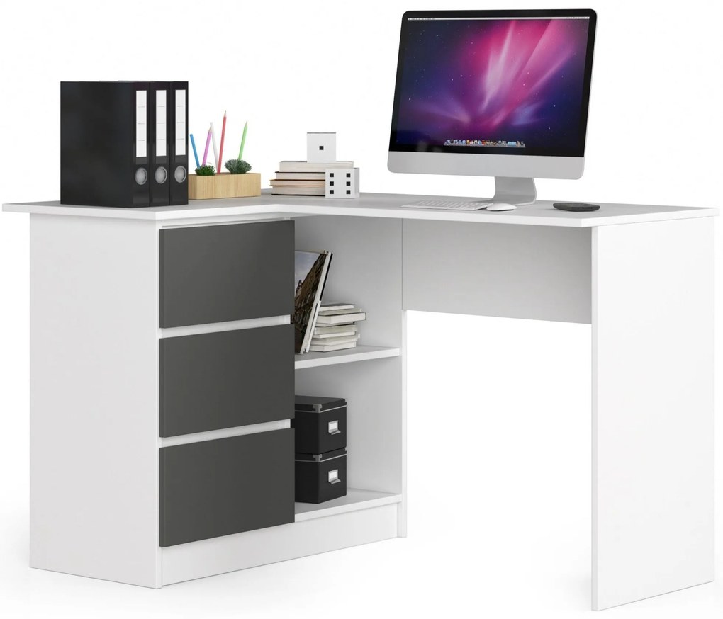 Rohový PC stolík Bodhi (biela + sivá) (L). Akcia -10%. Vlastná spoľahlivá doprava až k Vám domov. 1128556