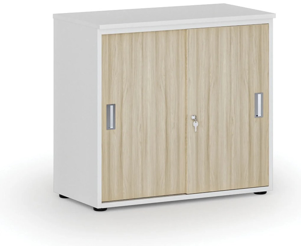 Kancelárska skriňa so zasúvacími dverami PRIMO WHITE, 800 x 420 x 740 mm, biela/dub prírodná