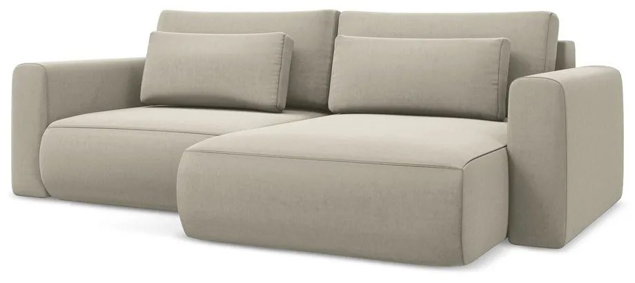 Béžová zamatová rozkladacia/s úložným priestorom rohová pohovka (pravý roh/s leňoškou) Kapua – Makamii