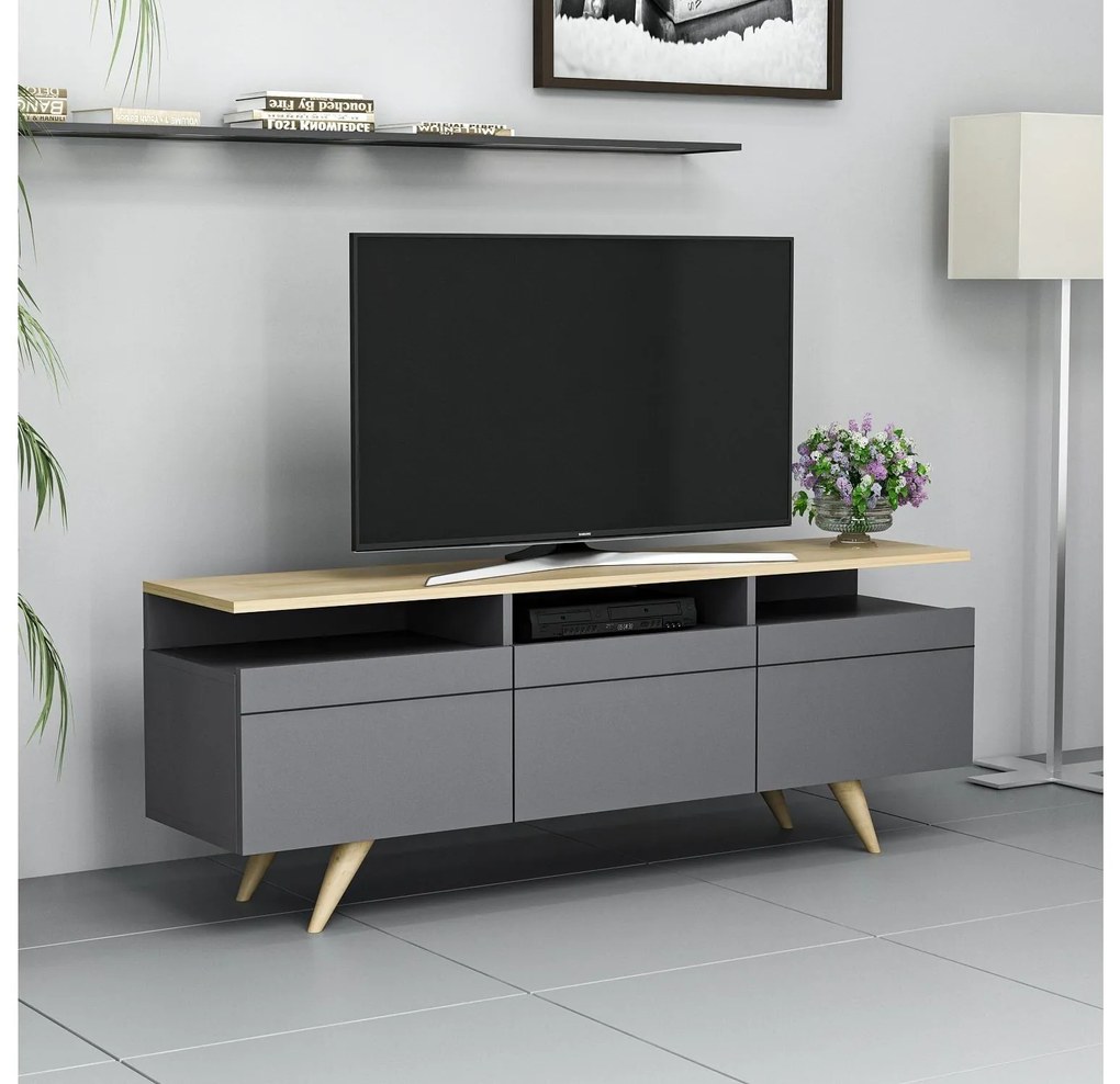 TV stolík/skrinka Vulema 2 (antracit + dub) . Akcia -18%. Vlastná spoľahlivá doprava až k Vám domov. 1095467