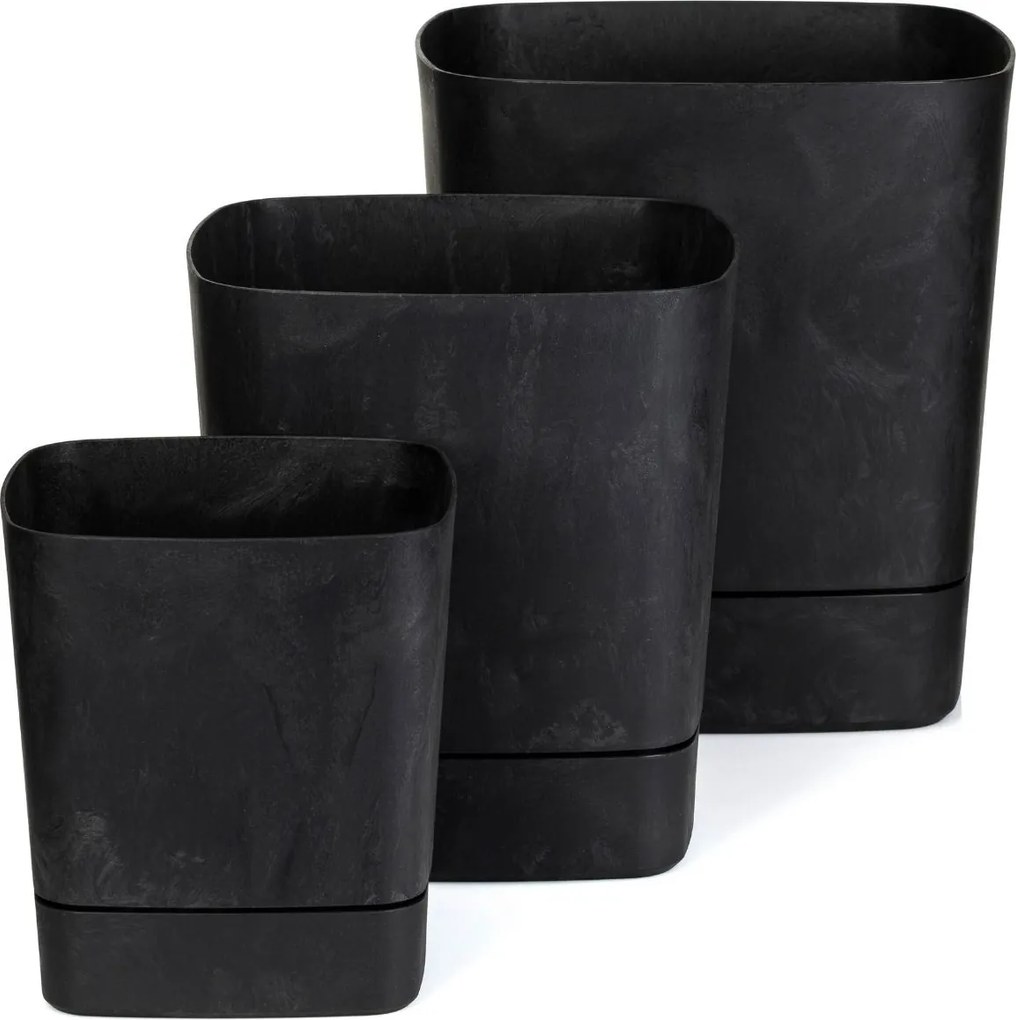 Sada 3 ks květináčů Cubi 16x16/19x19/25x25 cm černý beton