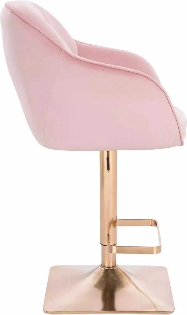 LuxuryForm DESIGN Barová stolička AVOLA VELUR na zlatej hranatej podstave - svetlo ružová