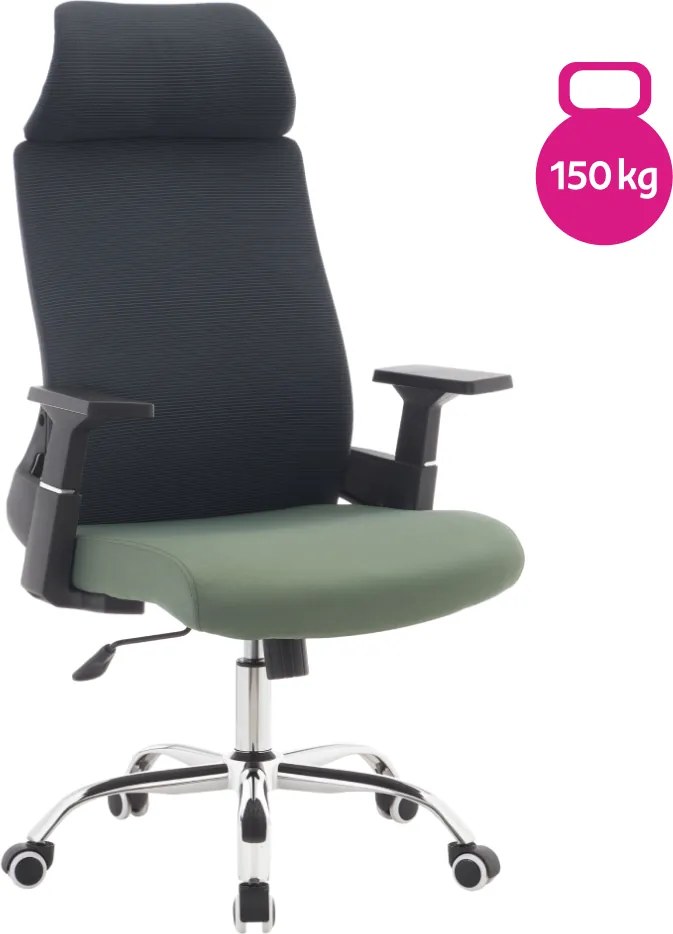 Kancelárske kreslo, tmavosivá/zelená/chróm, nosnosť 150 kg, HOLGER