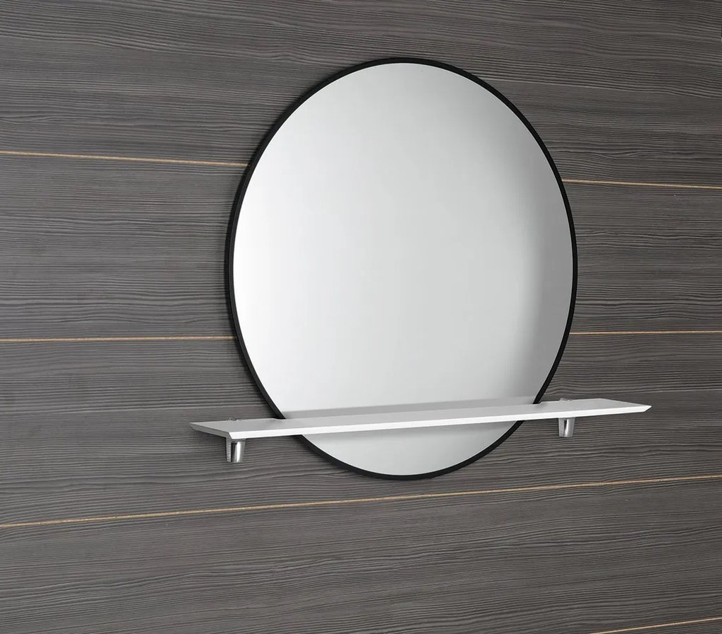 Sapho Sapho, SHARON LED podsvietené zrkadlo Ø 80cm s policou, čierna mat, 31255CI-01