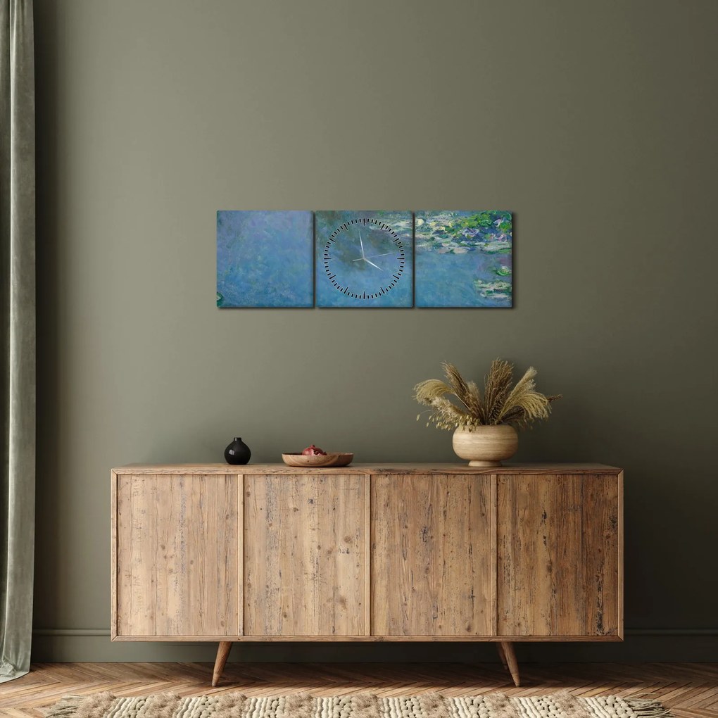 Obraz - Claude Monet, Water Lilies, reprodukcia (s hodinami) (90x30 cm)