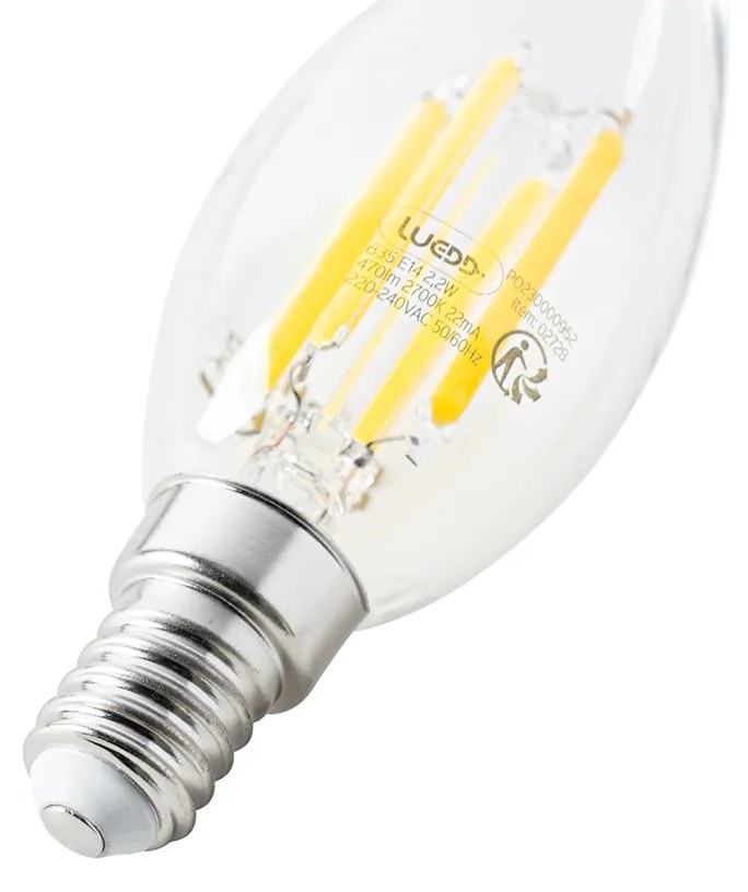 Sada 5 LED žiaroviek E14 B35 číre 2,2 W 470 lm 2700 K