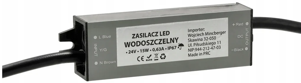 BERGE LED hermetický zdroj - 24V - 15W - 0,63A - IP67
