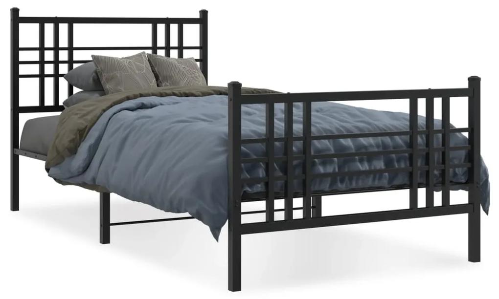 Kovový rám postele s čelom a podnožkou čierny 107x203 cm 376338