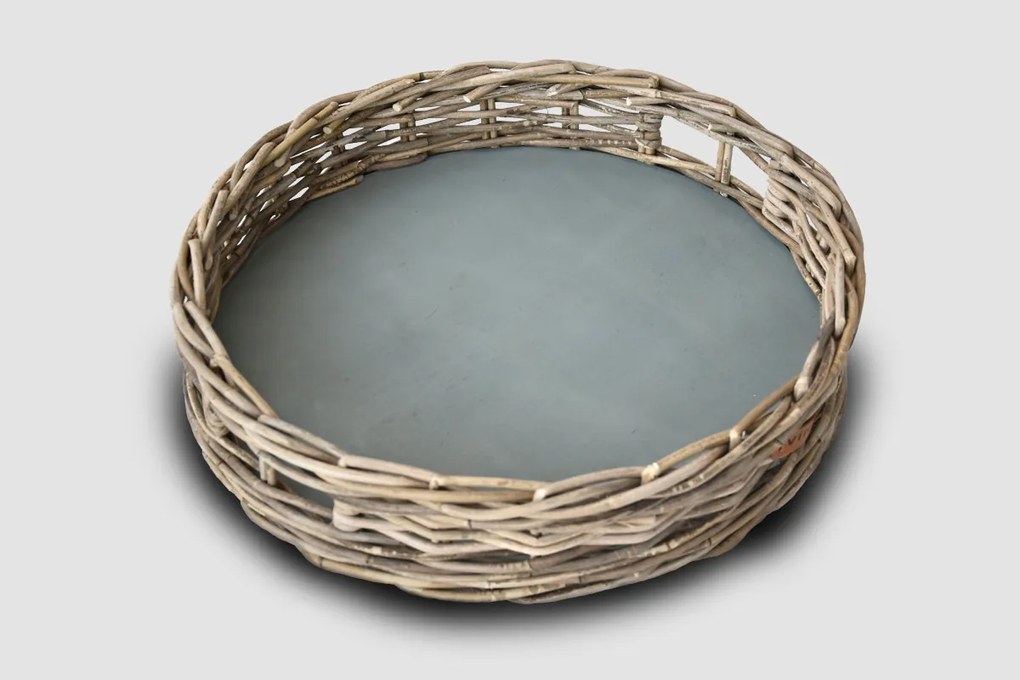Ratanový podnos okrúhly - sivý, priemer 47 cm