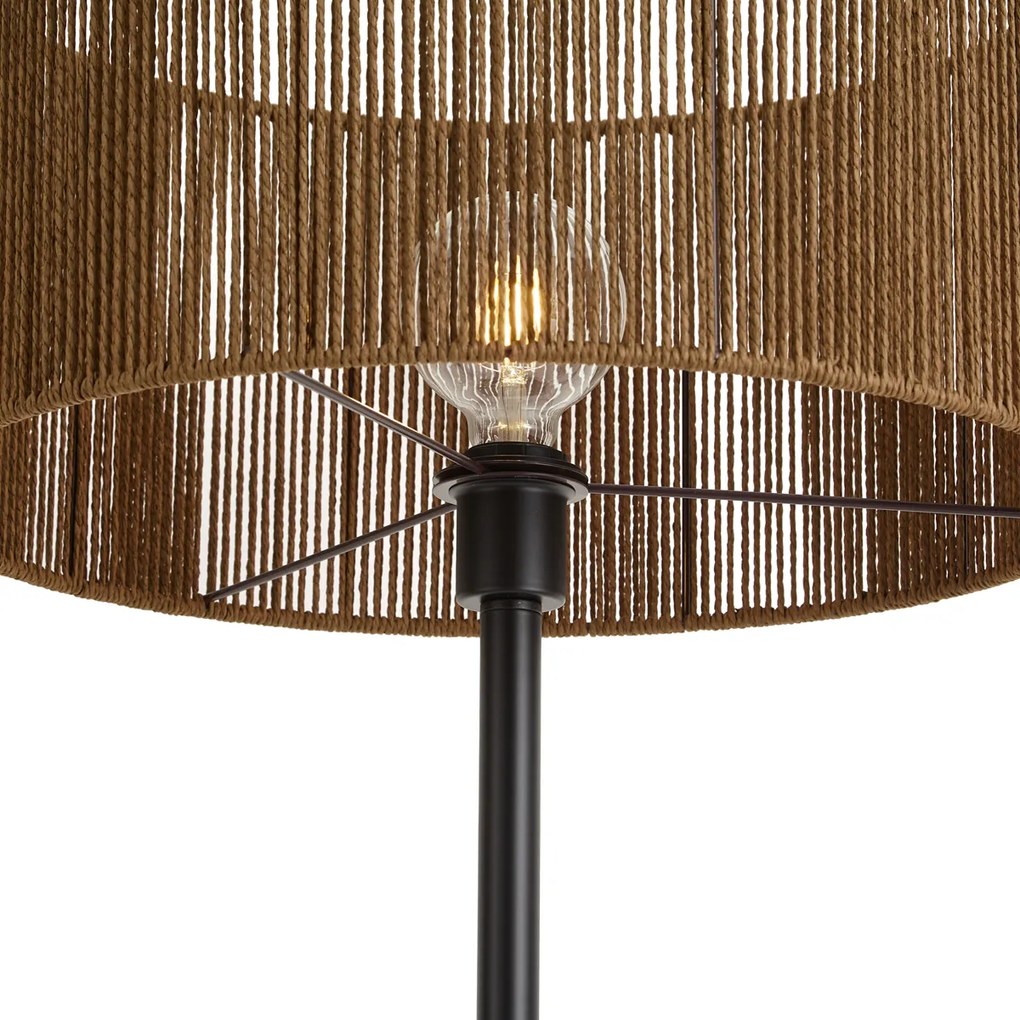 Stojacia lampa čierna s hnedým tienidlom z papierového lana 50/50/25 - Simplo