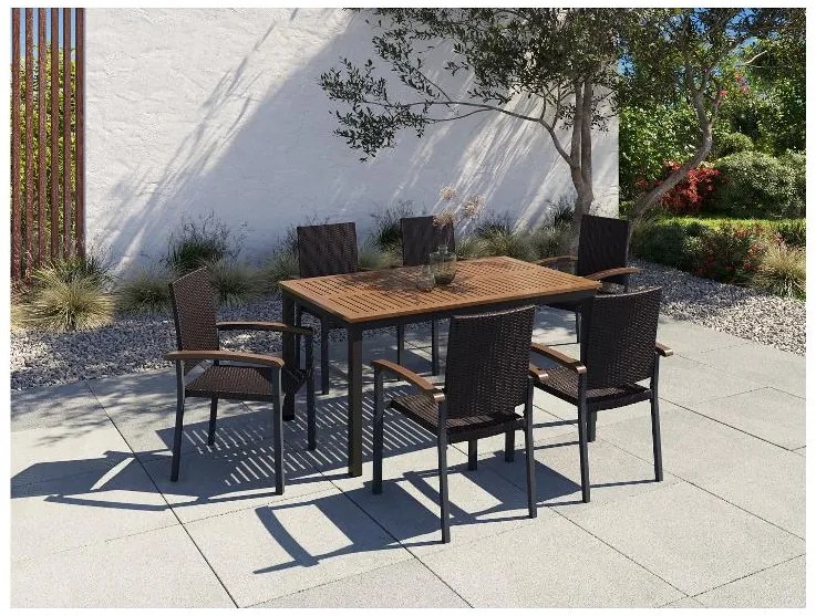 Livarno home Hliníkový záhradný stôl Valencia, hnedý/čierny + Záhradná stolička Valencia, 6 kusov (800008289)