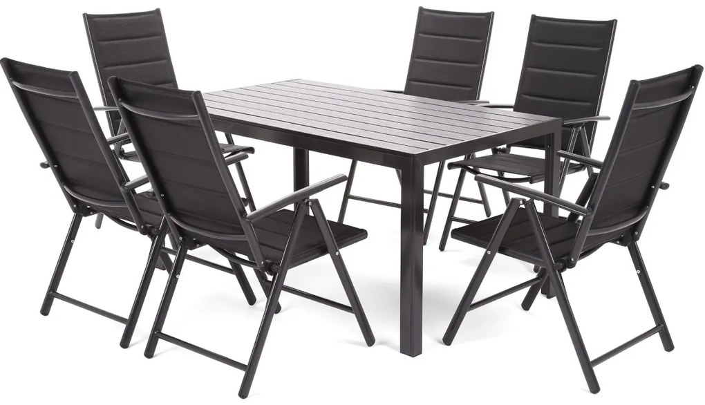 Záhradný jedálenský set 6+1 s polstrovaním BestBerg BBGF-90B / čierny