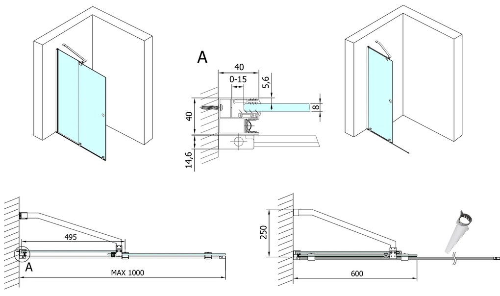 Polysan, MODULAR SHOWER zástena s pojazdy 1000 mm, čierna, MS5-100B