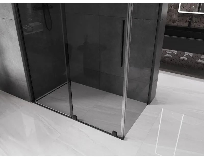 Mexen Velar, sprchový kút s posuvnými dverami 160 x 75 cm, 8mm šedé sklo, čierna matná, 871-160-075-41-70