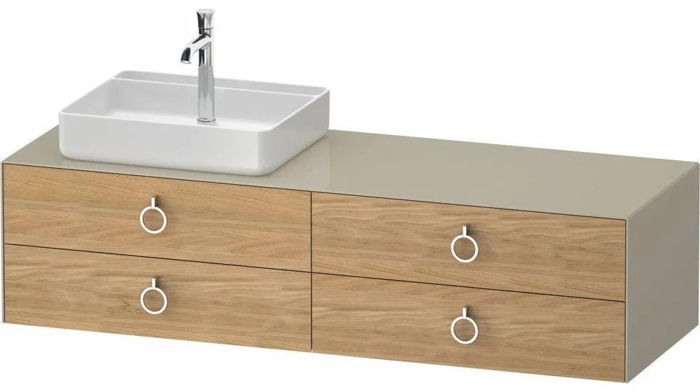 DURAVIT White Tulip závesná skrinka pod umývadlo na dosku (umývadlo vľavo), 4 zásuvky, 1600 x 550 x 408 mm, dub prírodný masív/taupe vysoký lesk, WT4995LH5H30000