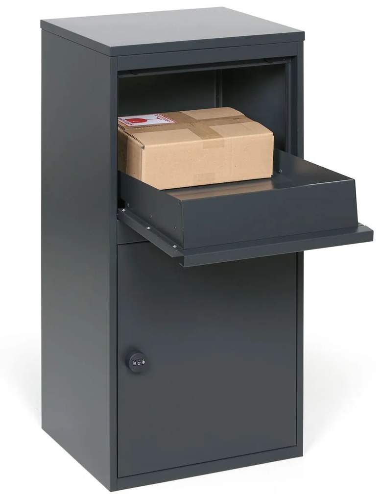 Poštová schránka na balíky a listy, možnosť inštalácie do muriva, sivá, 900 x 430 x 350 mm