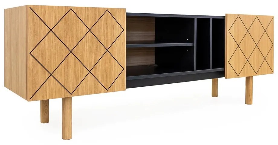 Čierny/prírodný TV stolík v dekore duba 175x60 cm Porto - Woodman