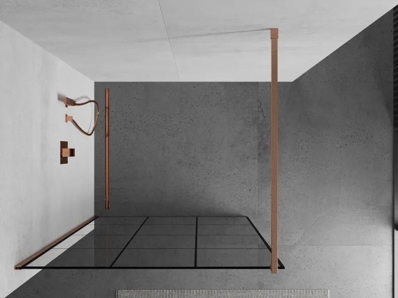 Mexen Kioto, sprchová zástena Walk-In 110 x 200 cm, 8mm číre sklo čierny vzor, medený matný profil, 800-110-101-65-77