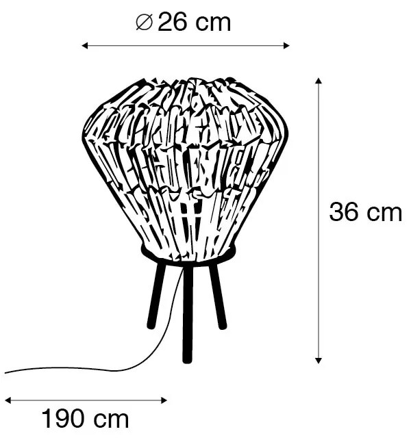 Rustikálna stolná lampa trojnožka bambus s bielou - Canna Diamond