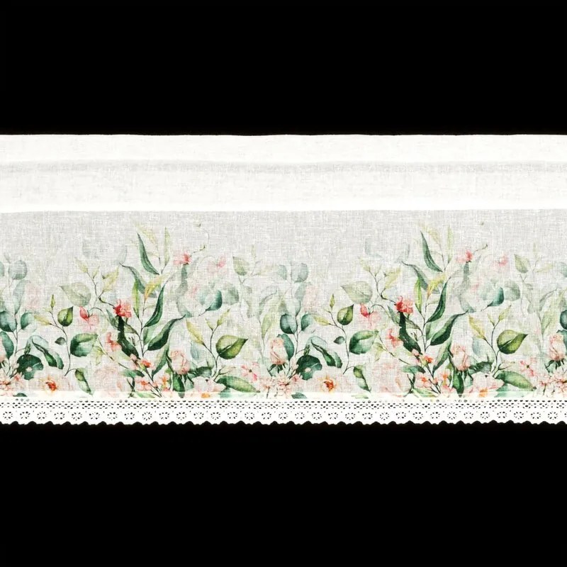 Dekorstudio Kuchynská záclonka ESTERA zdobená kvetinovou potlačou a čipkou 150 x 60 cm