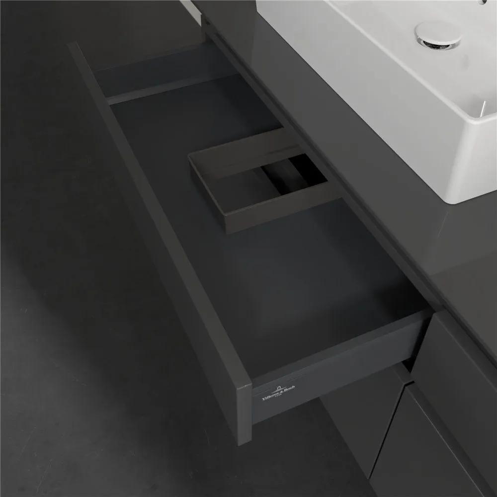 VILLEROY &amp; BOCH Legato závesná skrinka pod dve umývadlá na dosku, 4 zásuvky, s LED osvetlením, 1600 x 500 x 550 mm, Glossy Grey, B677L0FP
