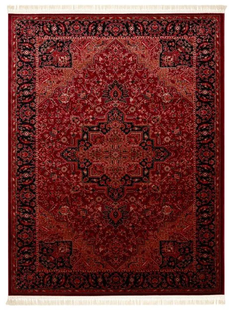 Koberec ORIENT Y307 so strapcami, rám / ornament / klasický, bordový / čierny