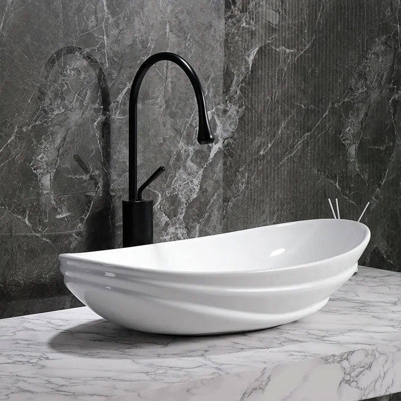 BPS-koupelny Keramické umývadlo na dosku HYD-LI-WH-LN-625 62x36 cm, biele lesk